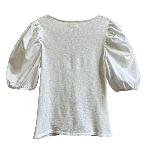 Nation LTD Giada Ruched Puff Sleeve Blouse White Cotton Designer Top S - Picture 5 of 9